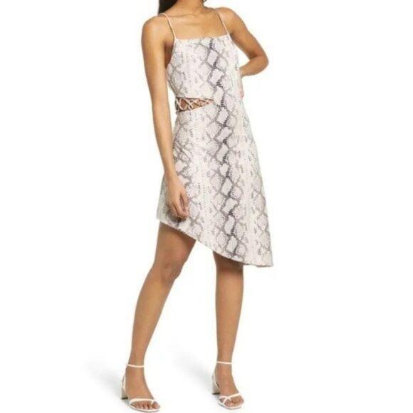Kendall & Kylie Snake Print Asymmetrical Slip Dress Blush 0-2/ XS - Picture 1 of 9
